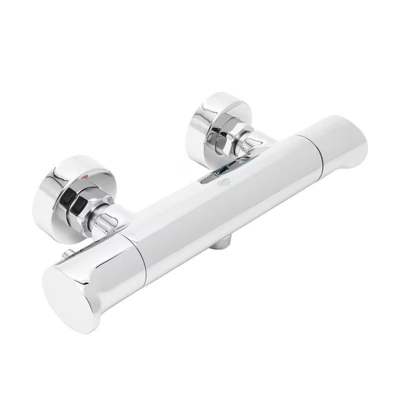 Kromirana stenska termostatska armatura za tuš SAT Dark sa sigurnosnim graničnikom na 38 °C.