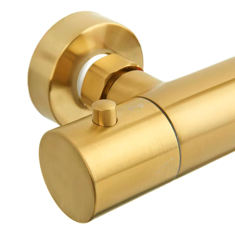 Tušni sistem SAT Dark s termostatsko armaturo u obradi brušeno zlato i okruglim nadglavnim tušem 25 cm.