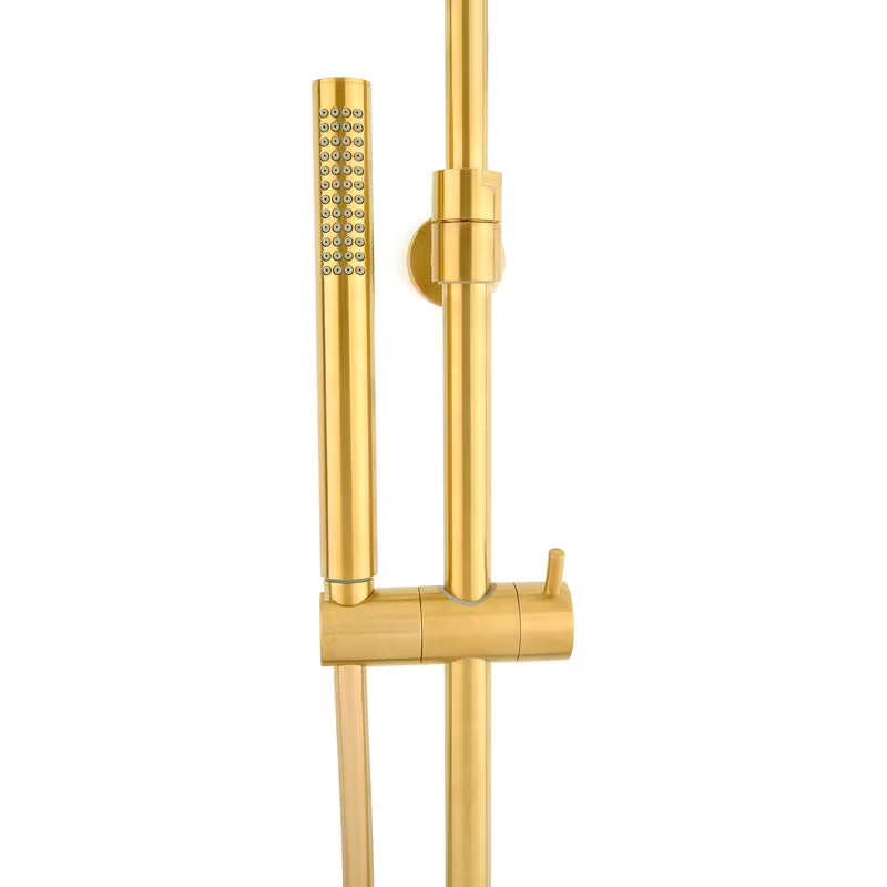 Tušni sistem SAT Dark s termostatsko armaturo u obradi brušeno zlato i okruglim nadglavnim tušem 25 cm.