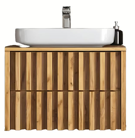 Viseča omarica pod umivalnikom SAT Delano s pokrivno ploščo v dekorju mat hrast 80x46 cm z navpičnimi lamelami.