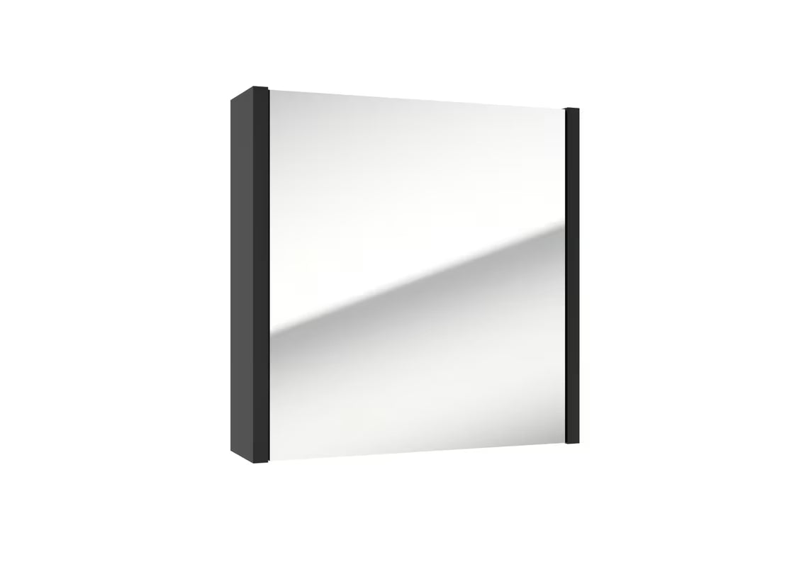 Črna viseča omarica z ogledalom SAT Delano 60x60 cm z ogledalom in notranjimi policami