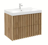 Viseča kopalniška omarica s keramičkim umivaonikom SAT Delano u dekoru mat hrast 80x46 cm