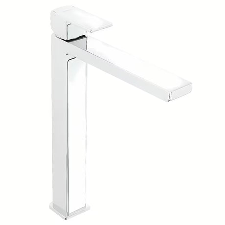Visoka stoječa armatura za umivalnik SAT Elements u izvedbi bijela/krom brez odtoka.