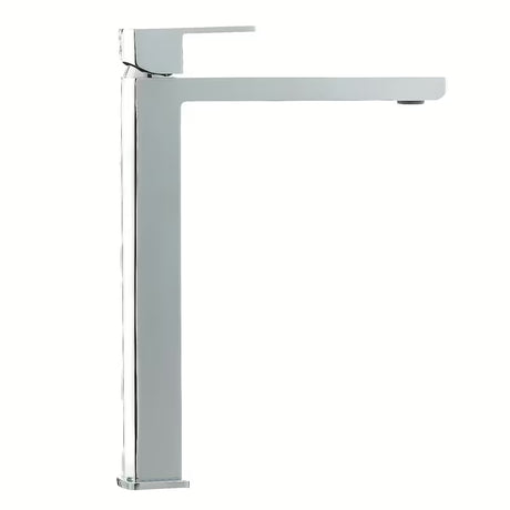 Visoka enoročna armatura za umivalnik SAT Elements u crnoj boji s kromiranim elementima brez odtoka.