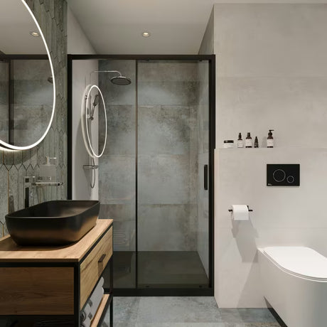 Visoka enoročna armatura za umivalnik SAT Elements u crnoj boji s kromiranim elementima brez odtoka.