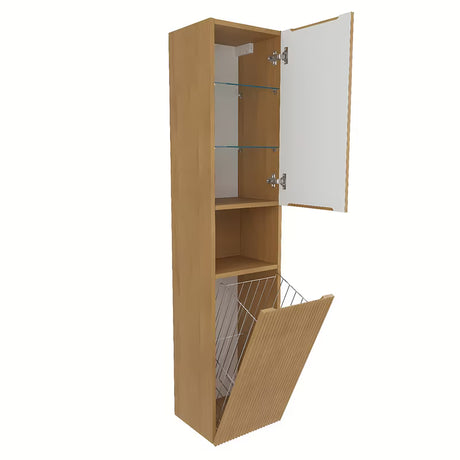Viseča visoka kopalniška omarica SAT Evolution u dekoru medni hrast s okomitim utorima