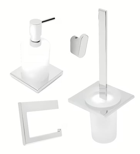 Komplet kopalniških dodatkov SAT Evolution s kavljem, dozirnikom mila, držalom za toaletni papir in WC školjka WC-ščetko.