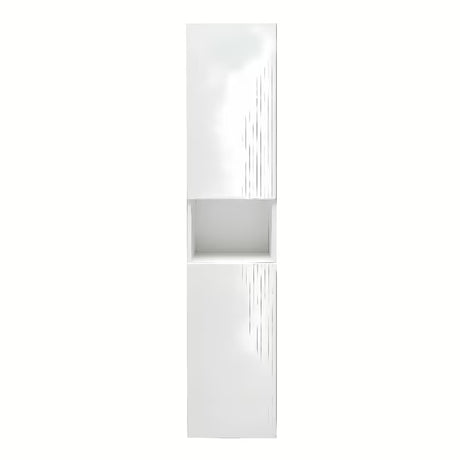 Visoka viseča kopalniška omarica SAT Evolution v beli mat izvedbi z navpičnim rezkanjem