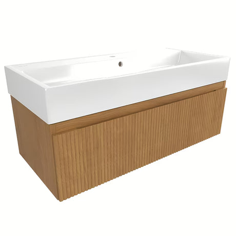 Viseča kopalniška omarica SAT Evolution s keramičkim umivaonikom u dekoru medni hrast