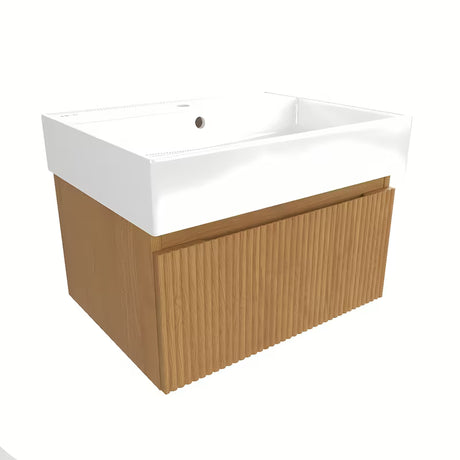 Viseča kopalniška omarica SAT Evolution s keramičkim umivaonikom u dekoru medni hrast