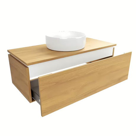 Viseča kopalniška omarica SAT Feel s pokrivno ploščo u dekoru medni hrast