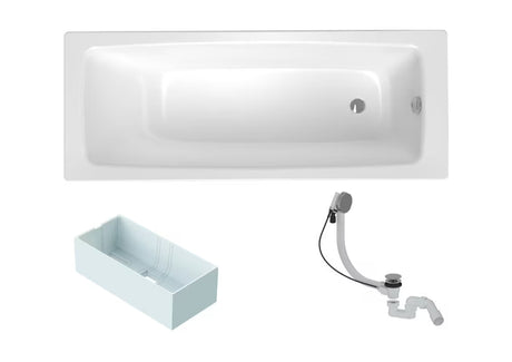 Pravokotna kad SAT Feel 150 x 70 cm od emajliranog čelika s polistirenskim nosačem i odvodno-preljevnom garniturom