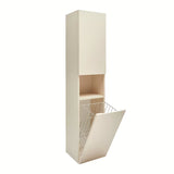 Visoka viseča kopalniška omarica SAT Feel v mat bež barvi s košem za perilo in s steklenimi policami.