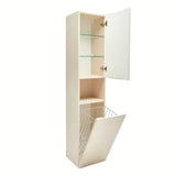 Visoka viseča kopalniška omarica SAT Feel v mat bež barvi s košem za perilo in s steklenimi policami.