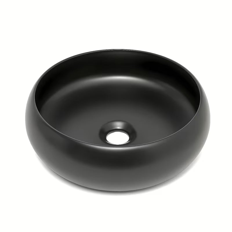Okrogel keramični umivalnik na ploščo SAT Feel v mat črni barvi, premer 36 cm