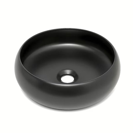 Okrogel keramični umivalnik na ploščo SAT Feel v mat črni barvi, premer 36 cm