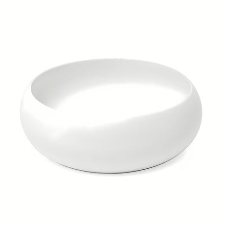 Okrogel keramični umivalnik na ploščo SAT Feel v mat beli barvi s premerom 36 cm.
