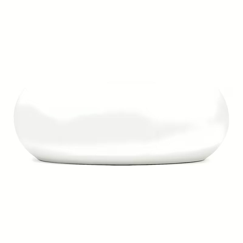 Okrogel keramični umivalnik na ploščo SAT Feel v mat beli barvi s premerom 36 cm.