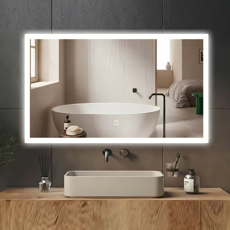 Belo pravokotno LED ogledalo SAT Feel 60x100 cm s senzorjem in izbiro treh barv svetlobe.