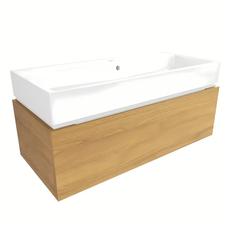 Viseča kopalniška omarica SAT Feel s keramičkim umivaonikom u dekoru medni hrast