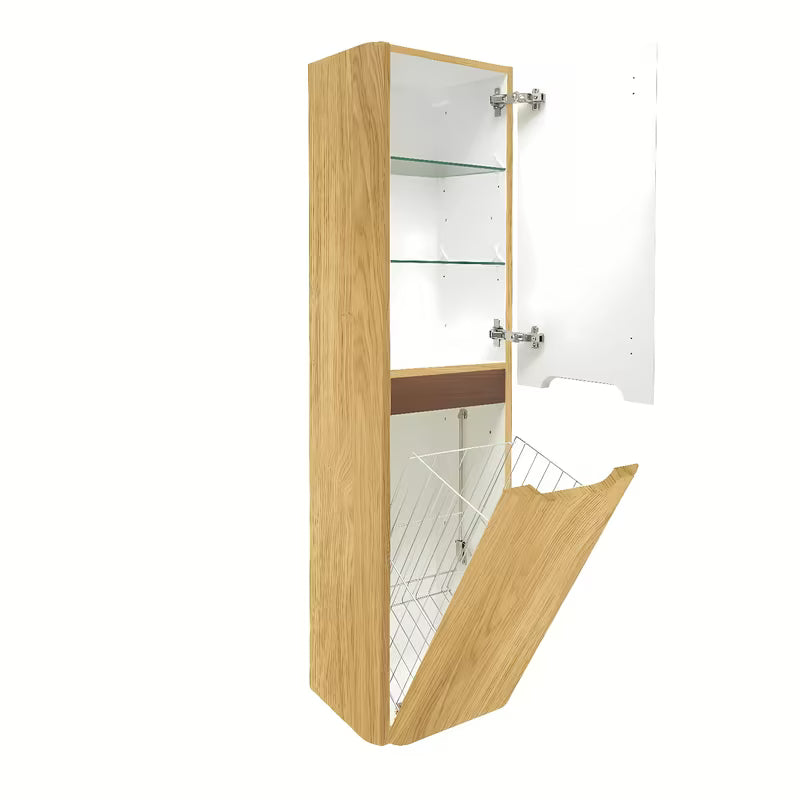 Visoka viseča kopalniška omarica SAT Fusion 40x149x33 cm u dekoru medenog hrasta sa staklenim policama