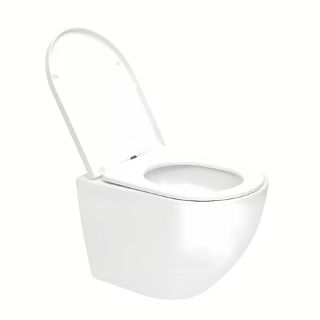 Bela viseča WC školjka SAT Fusion z vrtinčnim splakovanjem in sedežem mehko Zapiranje Soft Close.
