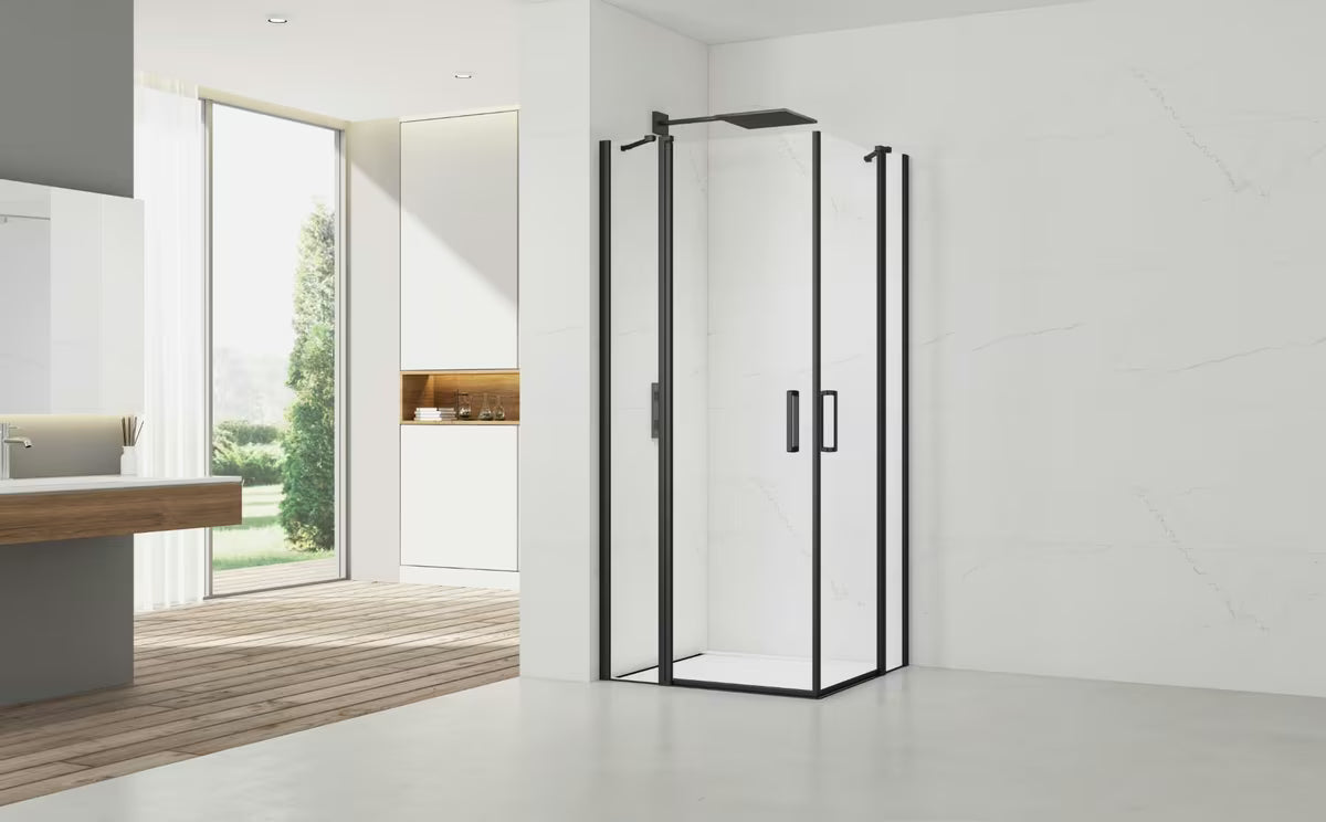 Pravokotna tuš kabina SAT Fusion 100x90 cm v črni mat barvi s prozornim steklom in premazom Easyclean.