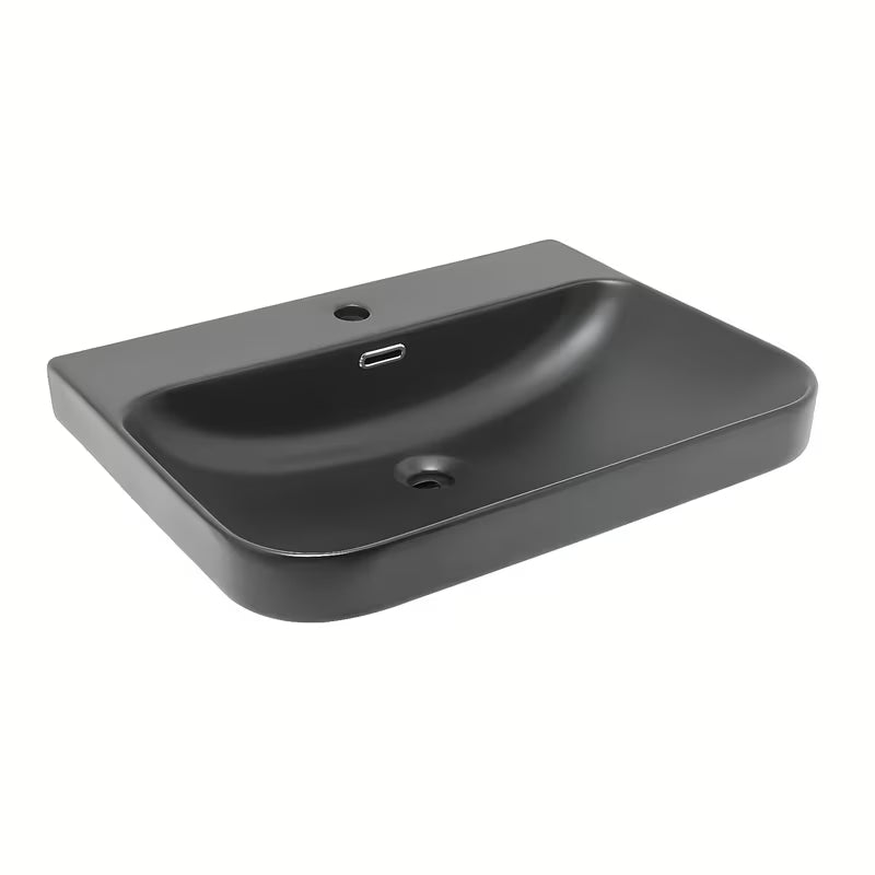 Za Kopalniško Pohištvo keramični umivalnik SAT Fusion 60,5x46,3 cm v mat črni barvi s prelivom