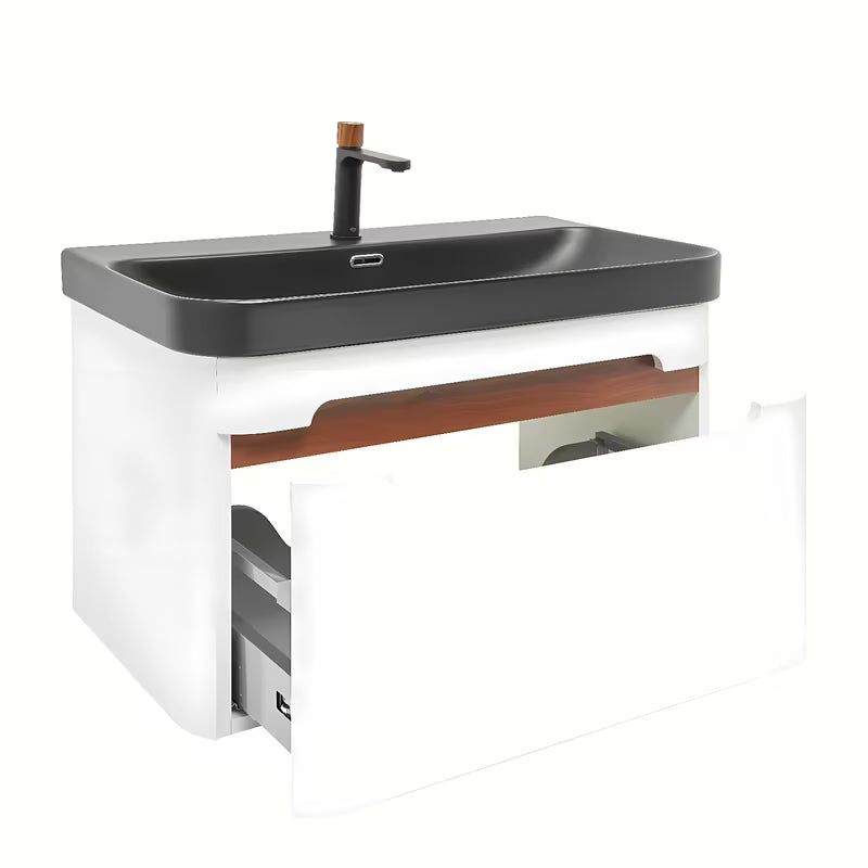 Viseča omarica SAT Fusion z umivalnikom za pohištvo v beli mat in črni mat barvi