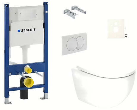 Viseči WC set SAT Fusion z vrtinčnim splakovanjem in kotličkom Geberit Delta z belim tipkalom za splakovanje