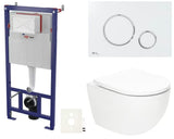 Viseči WC set SAT Fusion z vrtinčnim splakovanjem, modulom, splakovalnikom, belo tipko in WC-desko