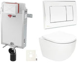 Viseči WC set SAT Fusion s podometnim modulom, WC školjka splakovalnikom, tipko za splakovanje krom sijaj in duroplastnim sedežem.