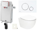 Viseči WC set SAT Fusion z vrtinčnim splakovanjem, podometnim modulom, splakovalnikom in tipko bela mat
