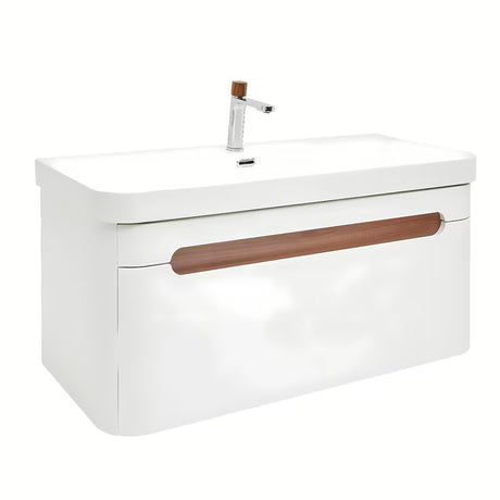 Viseča kopalniška omarica SAT Fusion z umivalnikom u mat bijeloj boji sa zaobljenim kutovima