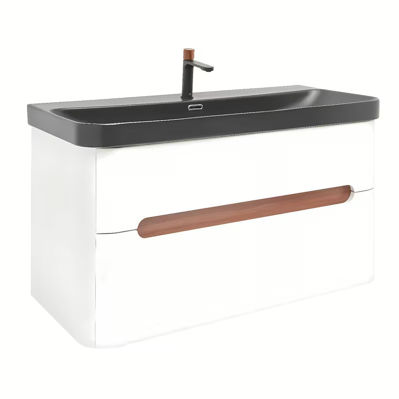 Viseča kopalniška omarica SAT Fusion z umivalnikom u mat bijeloj boji s dvije ladice