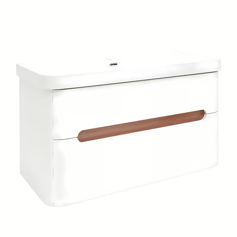 Viseča kopalniška omarica z umivalnikom SAT Fusion u mat bijeloj boji s dvije ladice.