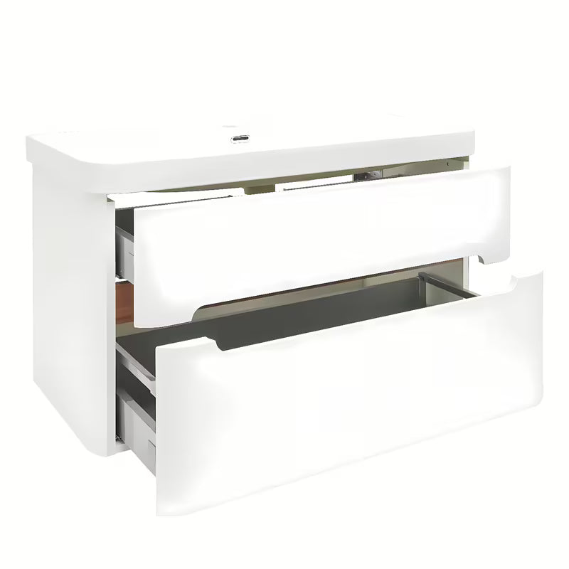 Viseča kopalniška omarica z umivalnikom SAT Fusion u mat bijeloj boji s dvije ladice.