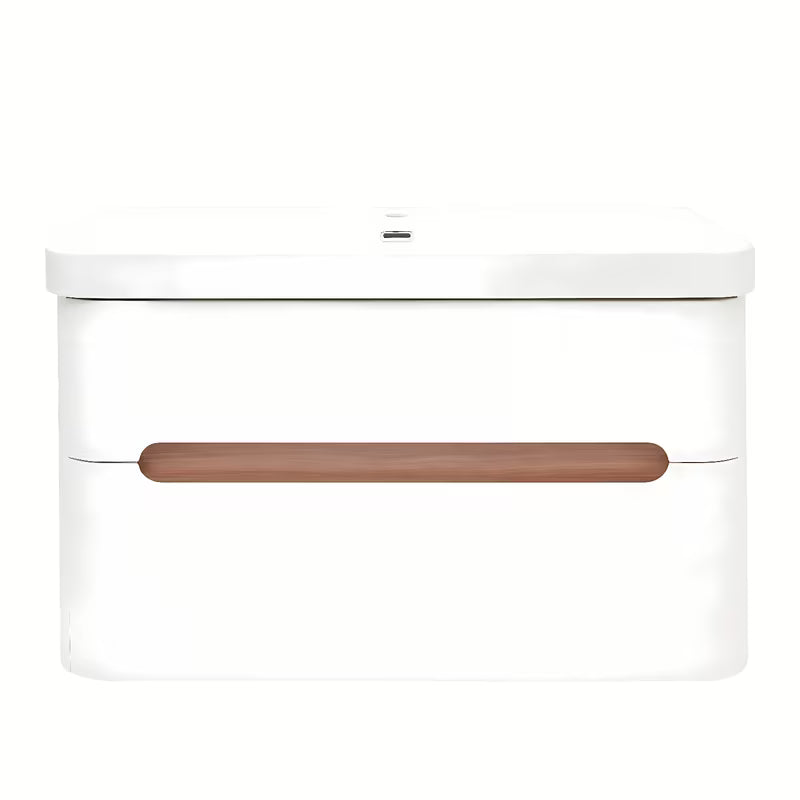 Viseča kopalniška omarica z umivalnikom SAT Fusion u mat bijeloj boji s dvije ladice.