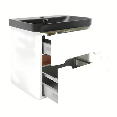 Viseča omarica z umivalnikom SAT Fusion 57,5x53x45 cm u mat bijeloj boji s mat crnim umivaonikom.