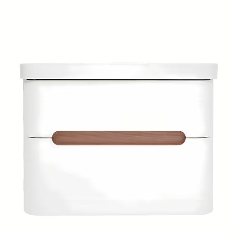 Viseča omarica z umivalnikom SAT Fusion u mat bijeloj boji s obrubom u dekoru oraha i sjajnim bijelim umivaonikom