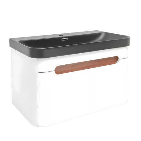 Viseča omarica z umivalnikom SAT Fusion u mat bijeloj boji s mat crnim umivaonikom