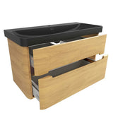 Viseča kopalniška omarica SAT Fusion u dekoru medni hrast s crnim mat umivaonikom