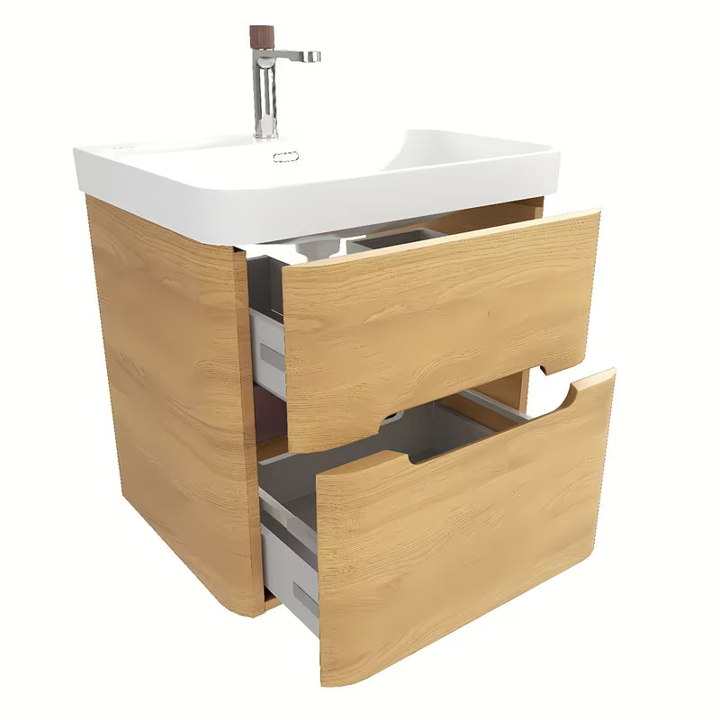 Viseča omarica z umivalnikom SAT Fusion u dekoru medni hrast s dvije ladice