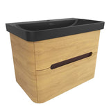 Viseča kopalniška omarica SAT Fusion z umivalnikom u dekoru medni hrast i mat crnoj izvedbi