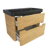 Viseča kopalniška omarica SAT Fusion z umivalnikom u dekoru medni hrast i mat crnoj izvedbi