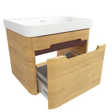 Viseča kopalniška omarica SAT Fusion z umivalnikom u dekoru medni hrast i bijeloj mat obradi.