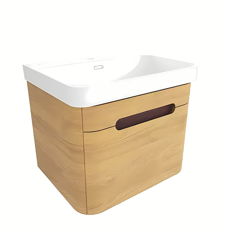 Viseča kopalniška omarica SAT Fusion z umivalnikom u dekoru medenog hrasta i bijelom sjaju