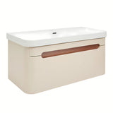 Viseča kopalniška omarica z umivalnikom SAT Fusion u mat pješčano-bež boji sa zaobljenim rubovima