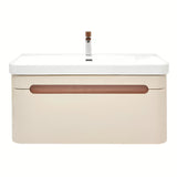 Viseča kopalniška omarica SAT Fusion z umivalnikom u mat pješčano-bež boji