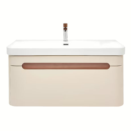 Viseča kopalniška omarica SAT Fusion z umivalnikom u mat pješčano-bež boji